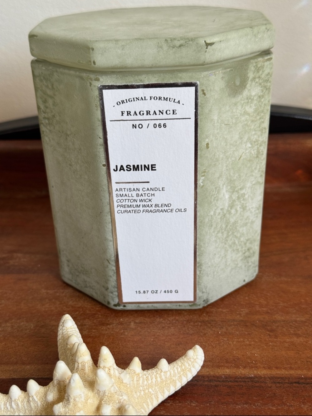 Jasmine Scented Candle NWT - Hexagonal Pale Green Ceramic Jar